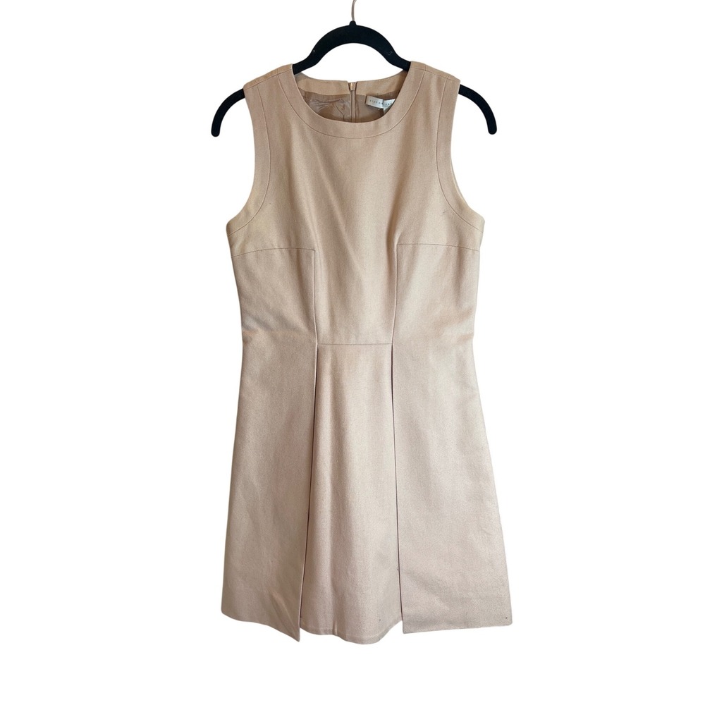 Victoria Beckham Beige Cotton Canvas Sleeveless Pleated Mini Dress US 6 UK 10